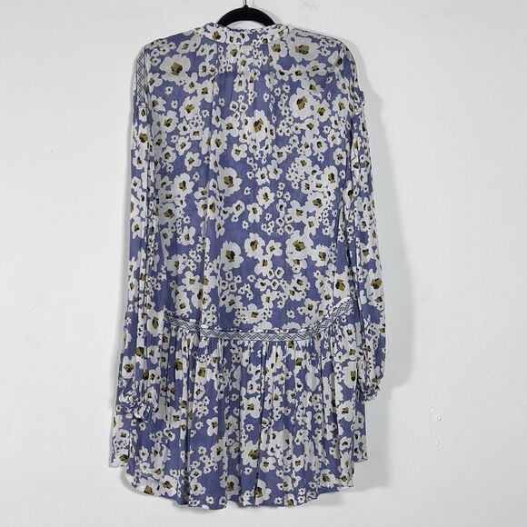 Free People Love Letter Tunic Top Mini Dress Sz S Blue Floral Long Sleeve - Picture 6 of 14